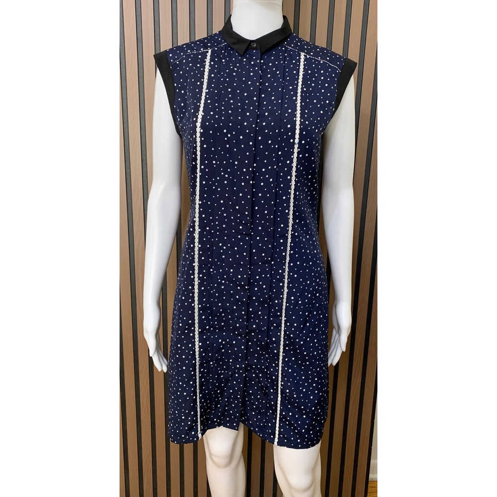 Jason Wu Target 20th Anniversary Polka Dot Lace Trim Shirt Dress Navy Blue XS